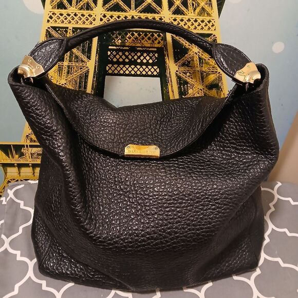 Burberry Black Textured Peppled Leather Handbag - Picture 1 of 16